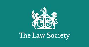 the law society logo in white against a green background.