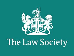 the law society logo in white against a green background.
