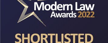 a blue background with a gold star and the words modern law awards 2022 shortlisted rising star of the year.