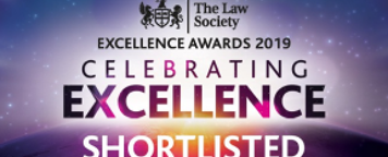 the law society's 2019 celebrating excellence shortlist banner.