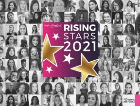 a collage of women's heads and stars with the words rising stars 2021.
